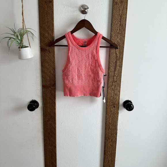 New Urban Rebel Textured Cropped Sweater Tank Top Retro Washed Coral Women’s Sm - Picture 5 of 10